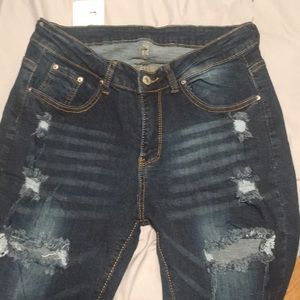 Dark wash distressed jeans